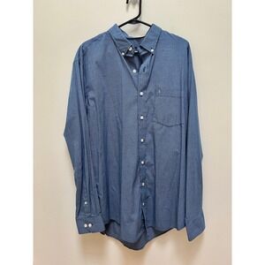 Izod Men's Button Down Shirt XLT Blue Micro Check Long Sleeve Tall Classic Fit